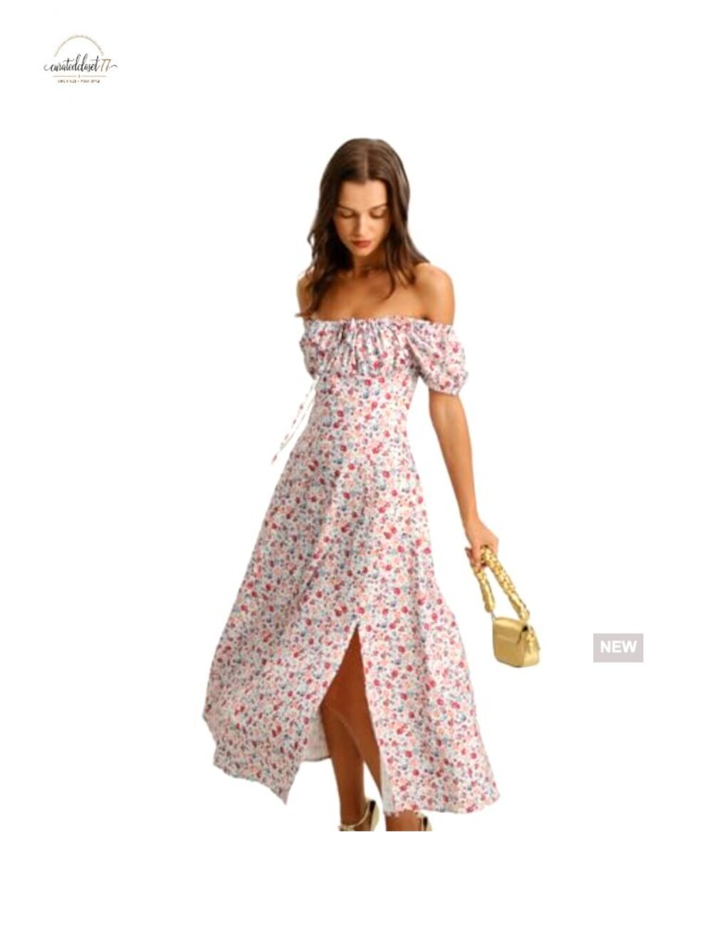 Summer Midi Dress Adjustable Bust Square Neck Floral A-Line - Picture 7 of 7